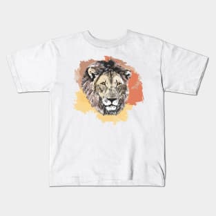 Lion Male Close-up Watercolor Painting for Lion Fans Kids T-Shirt